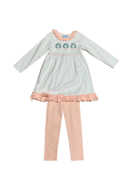 Trotter Street Kids Pink Christmas Wreath Outfit