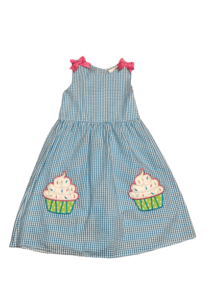 Girls blue gingham cupcake party dress summer