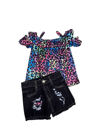 Rainbow Leopard Short Set