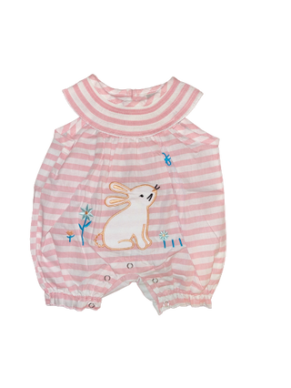 Baby Girls Pink Stripe Bunny Romper