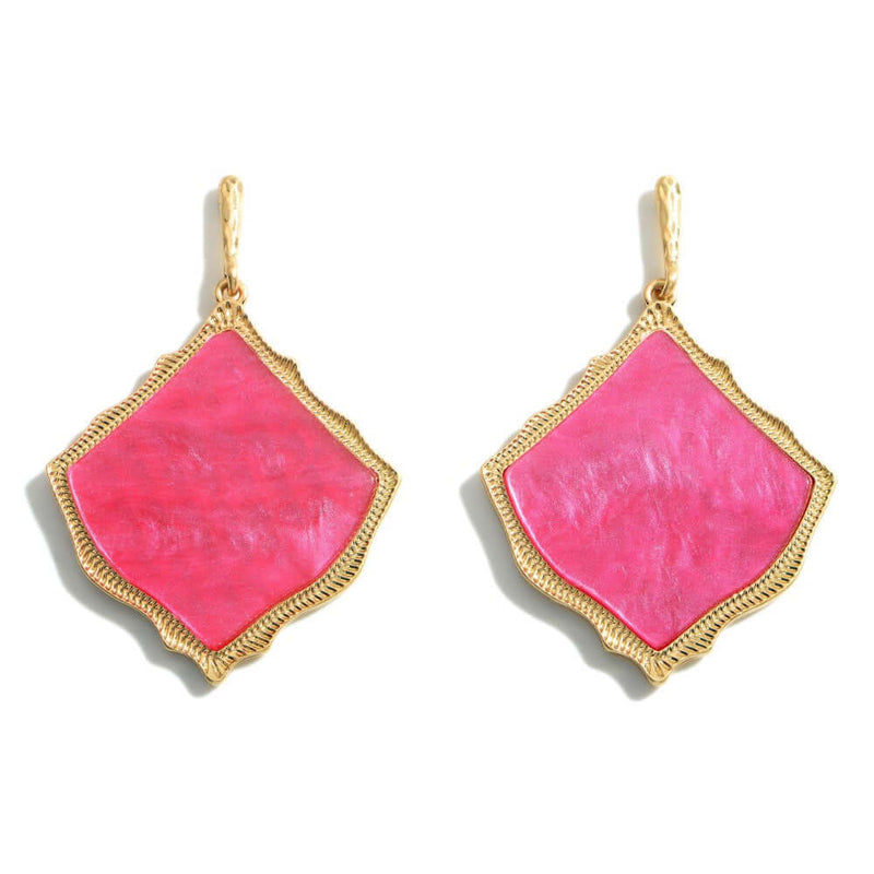 Gold Drop Earrings Featuring a Moroccan Glass Stone Teardrop Pendant.