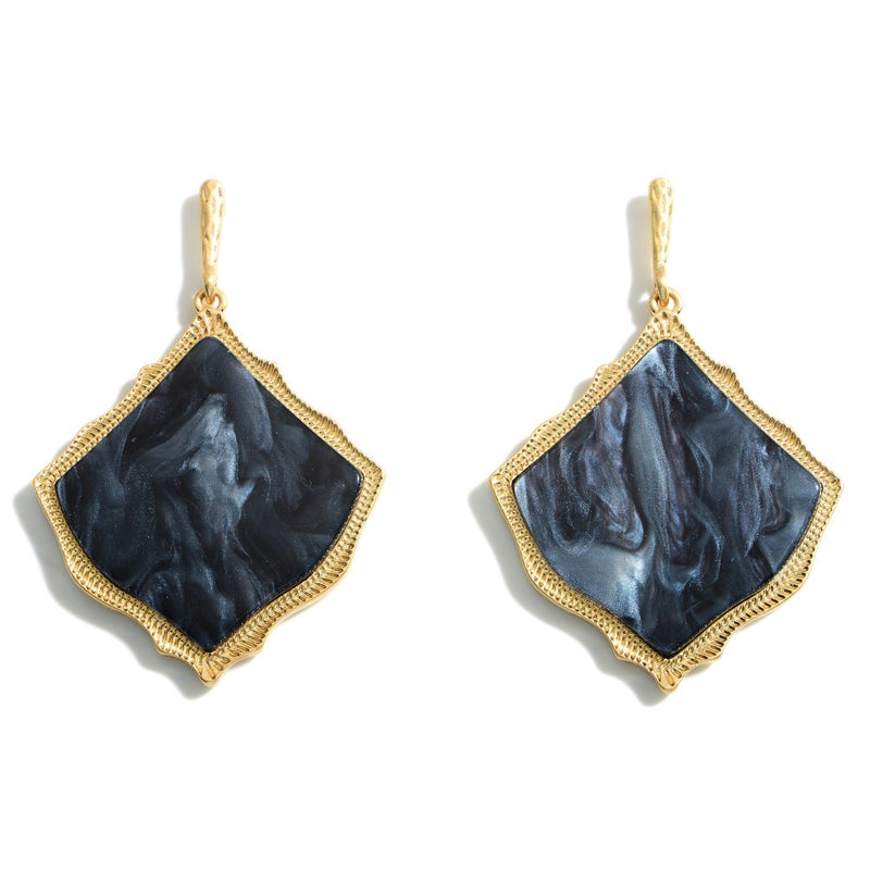 Gold Drop Earrings Featuring a Moroccan Glass Stone Teardrop Pendant.