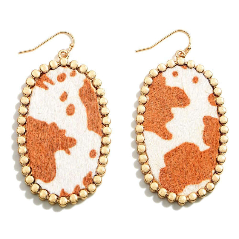 Textured Cow Print Drop Earrings.