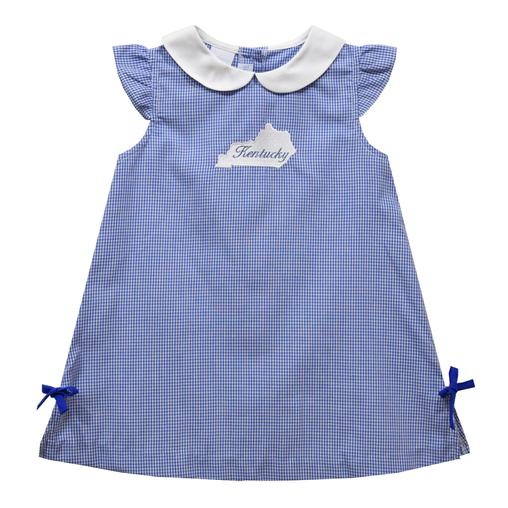Kentucky Embroidered A Line Blue Gingham Dress-Girls-Simply Blessed Children's Boutique