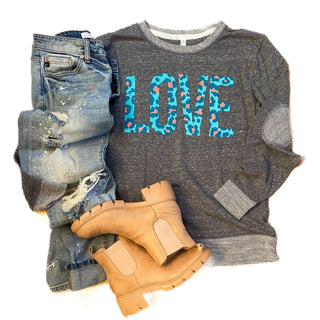 Ladies LOVE Cheetah French Terry Shirt-Women's Sweatshirt/Pullover-Simply Blessed Children's Boutique