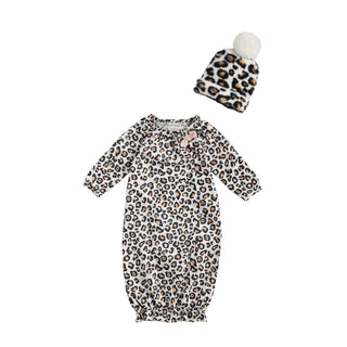 Leopard Sleeper Gown & Beanie-Misc.-Simply Blessed Children's Boutique