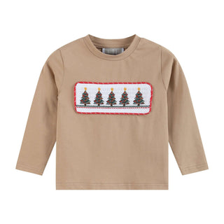 Light Brown Christmas Tree Smocked Shirt-Misc.-Simply Blessed Children's Boutique