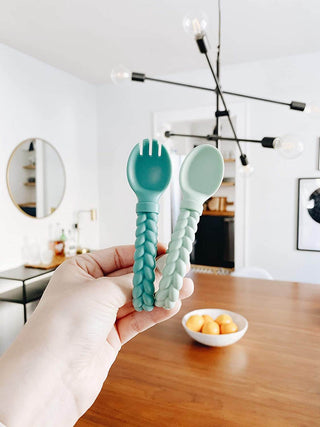 Mint Sweetie Spoons™ Spoon + Fork Set-Baby Accessories-Simply Blessed Children's Boutique