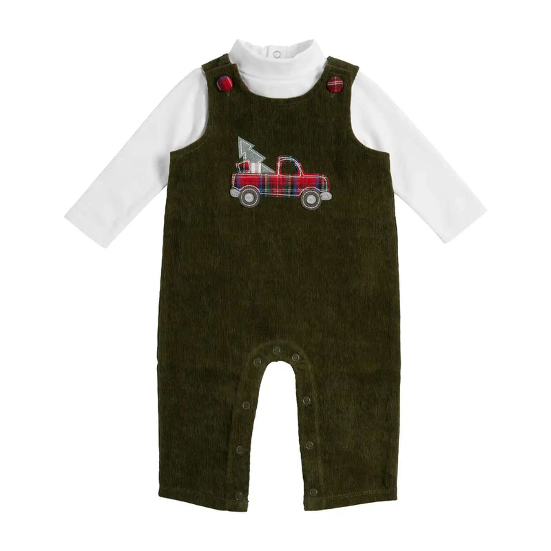 Mud Pie Christmas Truck Overall Set