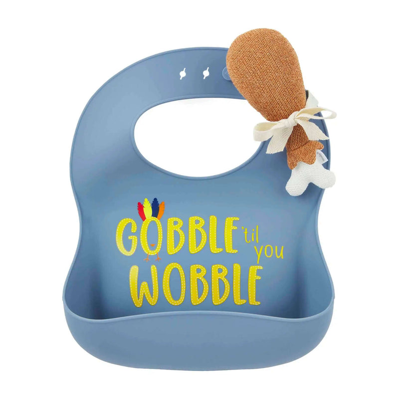 Blue Thanksgiving Bib And Rattle Set