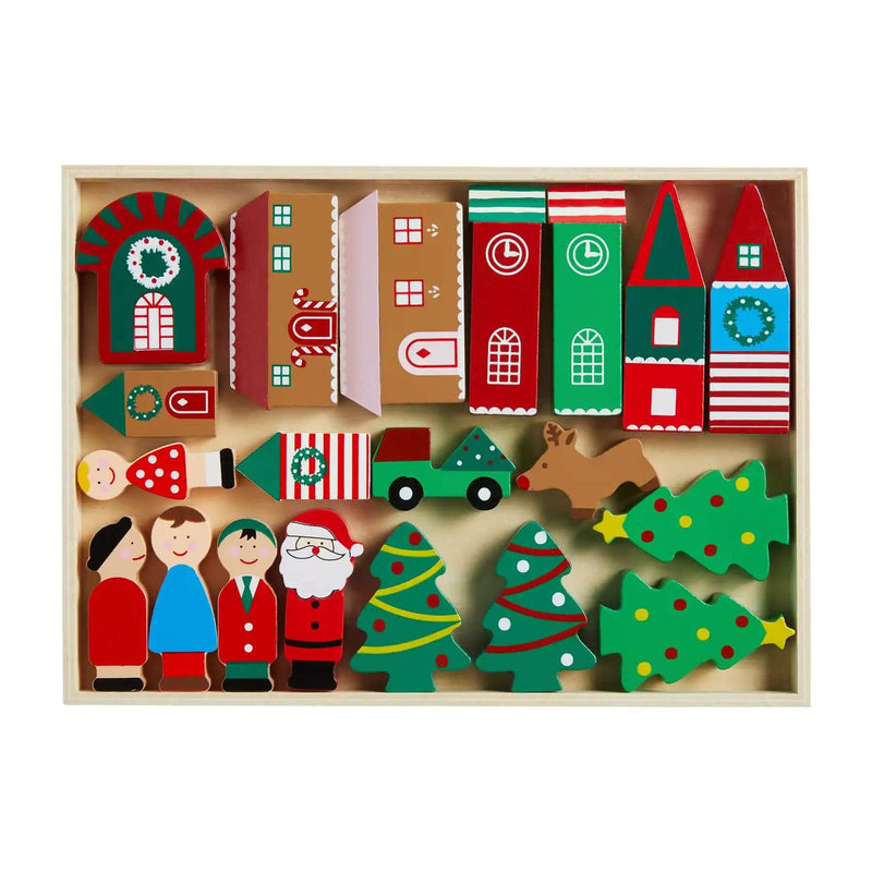 WOOD CHRISTMAS VILLAGE PLAY SET