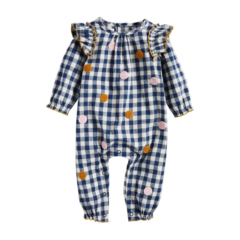 Embroidered Navy Plaid Bodysuit