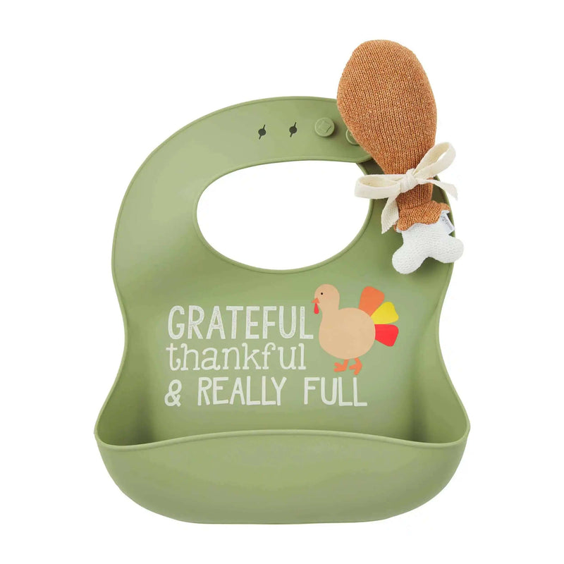 mud pie Green Thanksgiving Bib & Rattle Set