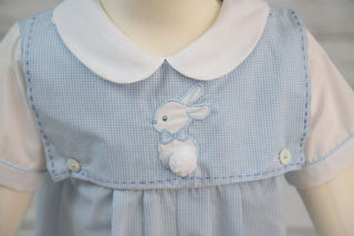 Petit Ami Blue Check Boys Easter Shortall-Boys One-Piece-Simply Blessed Children's Boutique