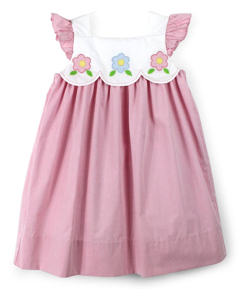 Pink Floral Scallop Angel-Sleeve Dress