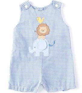 Petit Ami Baby Boy Checked Safari Animal Applique Jon Jon-Boys-Simply Blessed Children's Boutique