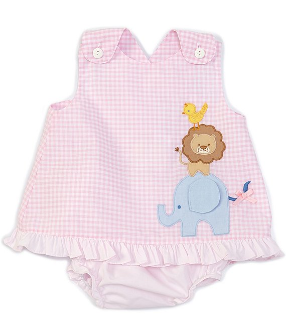 Petit Ami Baby Girls Safari Applique Pink Checked Top & Bloomer Set-Girls-Simply Blessed Children's Boutique