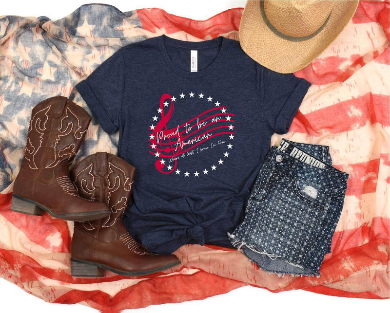 Ladies Navy Proud to be an American T-Shirt