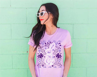 Purple Happy Easter Bunny Shirt-Women's Graphic Tees-Simply Blessed Children's Boutique