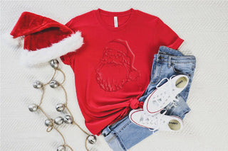 Ladies Christmas Red Puff Ink Santa Short Sleeve Shirt