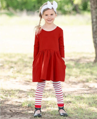 White & Red Stripe Footless Ruffle Tights