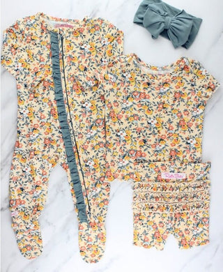 Summer Blooms Snuggly 2pc Ruffled Pajamas