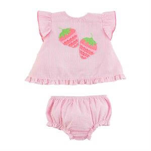 Mud Pie Strawberry Seersucker Pinafore Set - Simply Blessed Children's Boutique