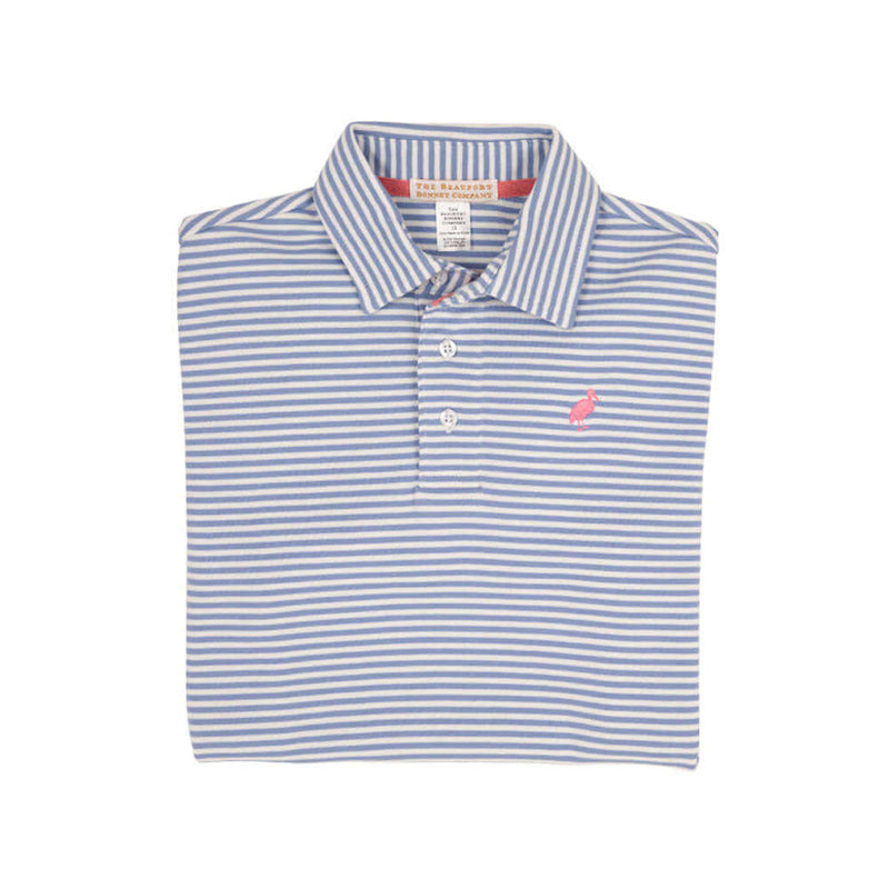Prim & Proper Polo - Park City Periwinkle Stripe With Hamptons Hot Pink Stork