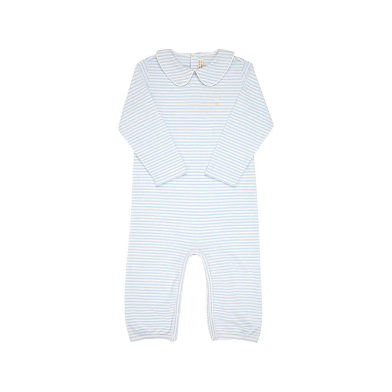 Potter's Playsuit - Buckhead Blue Stripe with Multicolor Stork