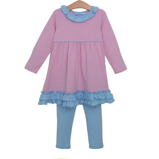 Kate Long Sleeve Pants Set Light Pink Stripe & Light Blue