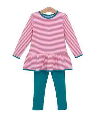 Sydney Long Sleeve Pants Set Bubblegum Pink Stripe & Teal