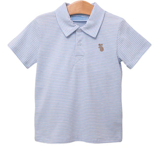 Trotter Street Bunny Embroidery Boys Polo-Light Blue and White Stripe