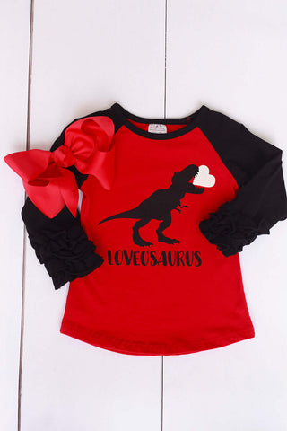 Valentine Dinosaur Shirt-Girls Long Sleeve Shirts-Simply Blessed Children's Boutique