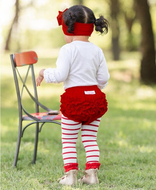 White & Red Stripe Footless Ruffle Tights - Ruffle Butts-Girls Leggings/Bottoms-Simply Blessed Children's Boutique