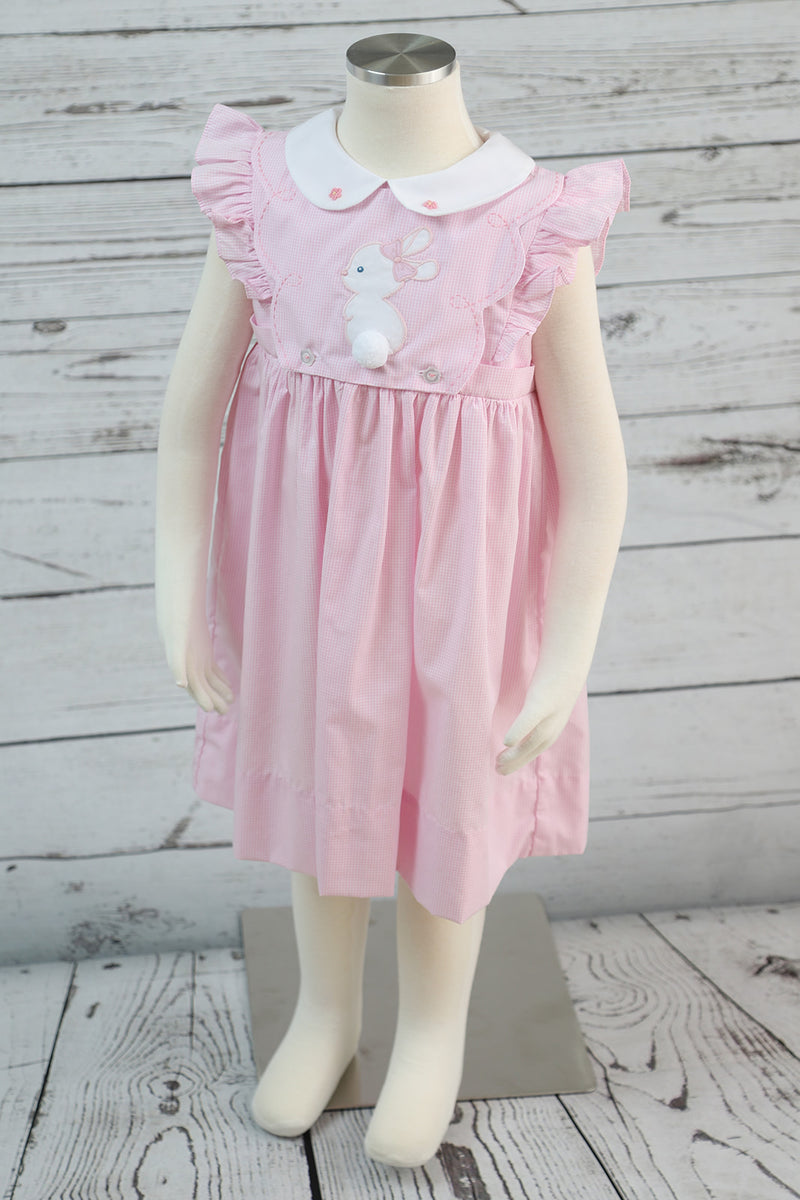Smocked little girls easter dress with bunny embroidered detail