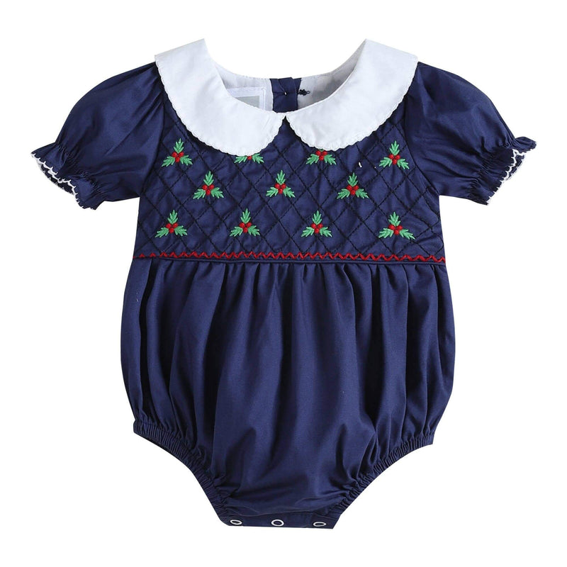 Navy Blue Mistletoe Christmas Bubble Romper