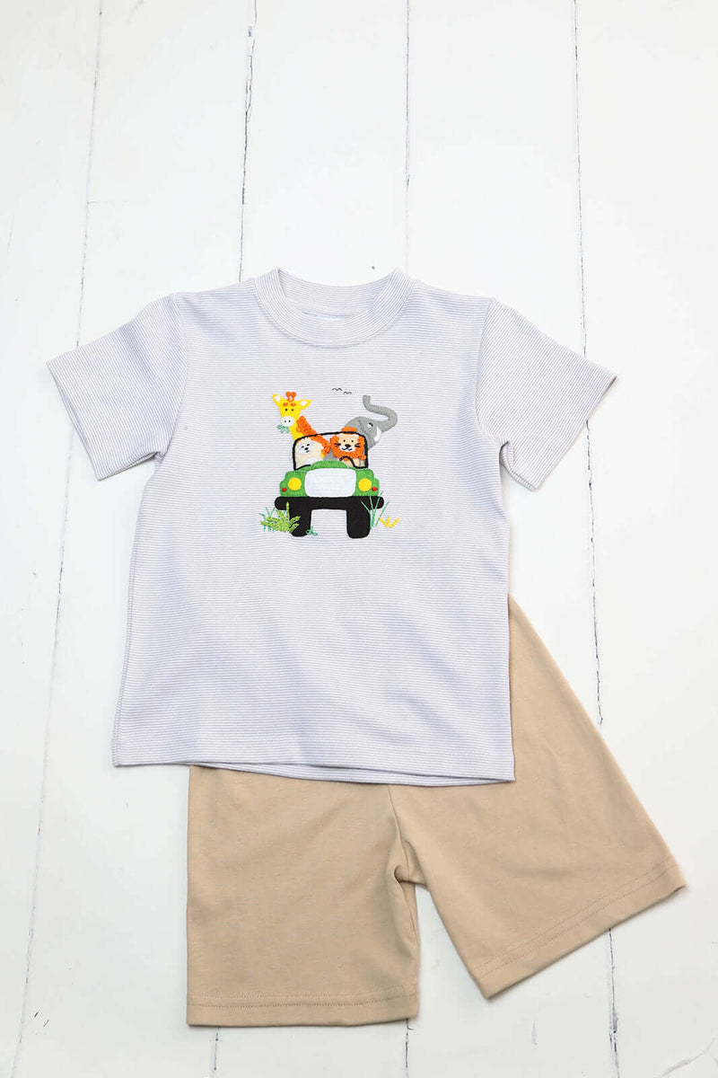 Squiggles Boys Safari Jeep Felt Applique Outfit-Boys-Simply Blessed Children's Boutique