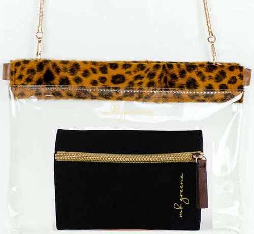 Hinge Purse leopard Trim With Privacy Pouch