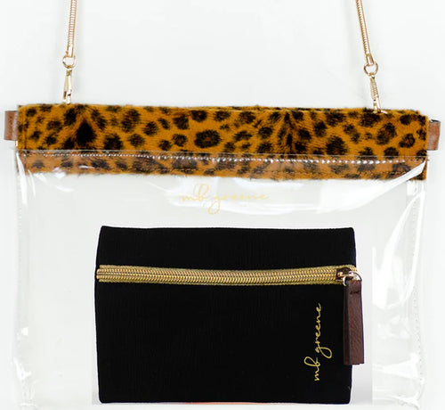 Hinge Purse leopard Trim With Privacy Pouch