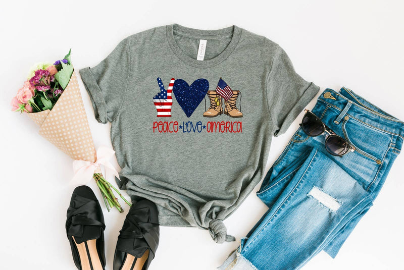 Adult Military Peace Love America T-Shirt-Simply Blessed Children's Boutique