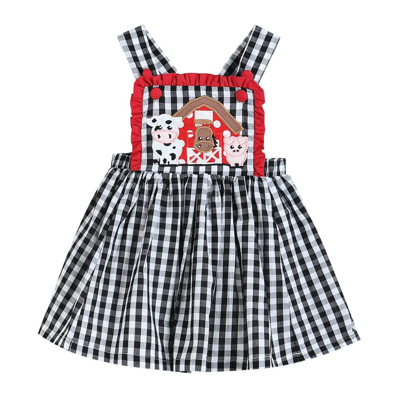 Black Gingham Barn Scene Applique Jumper Dress