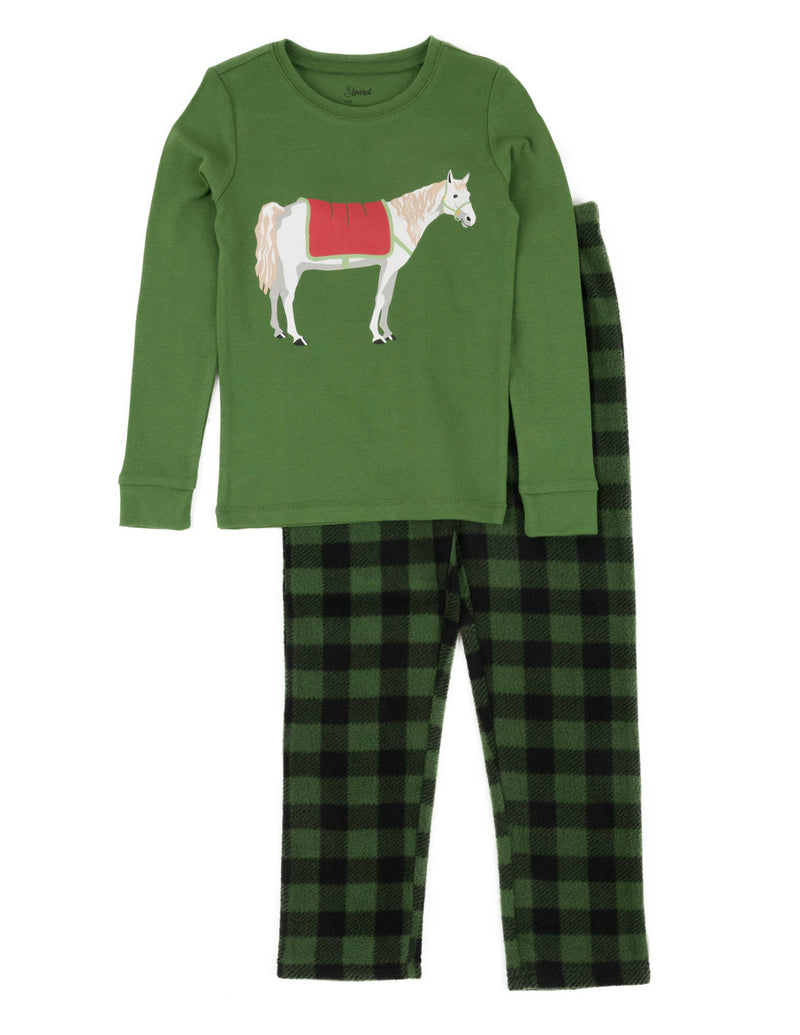 Kids Cotton Top & Fleece Pants Horse Pajamas
