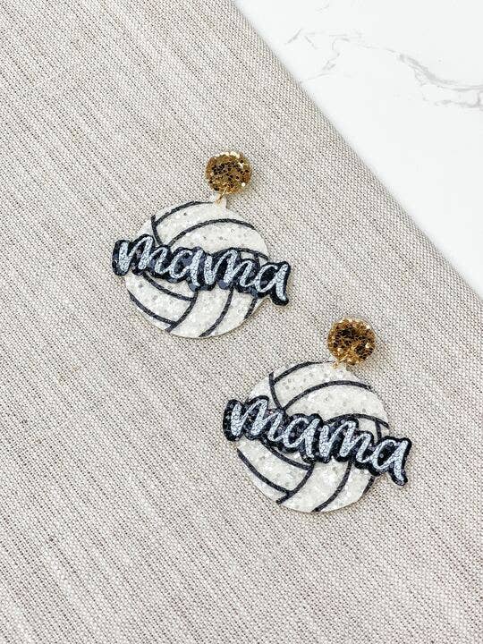Sports Mama Glitter Dangle Earrings volleyball