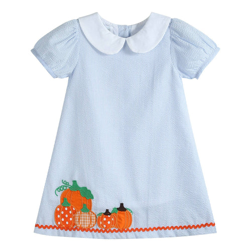 Light Blue Seersucker Pumpkin A-Line Dress