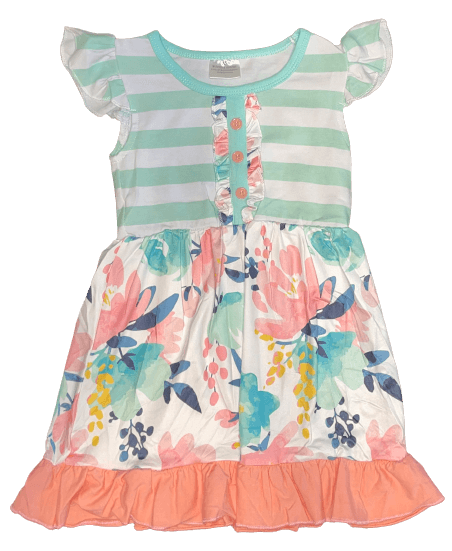Girls Pastel Floral & Stripe Comfy Dress