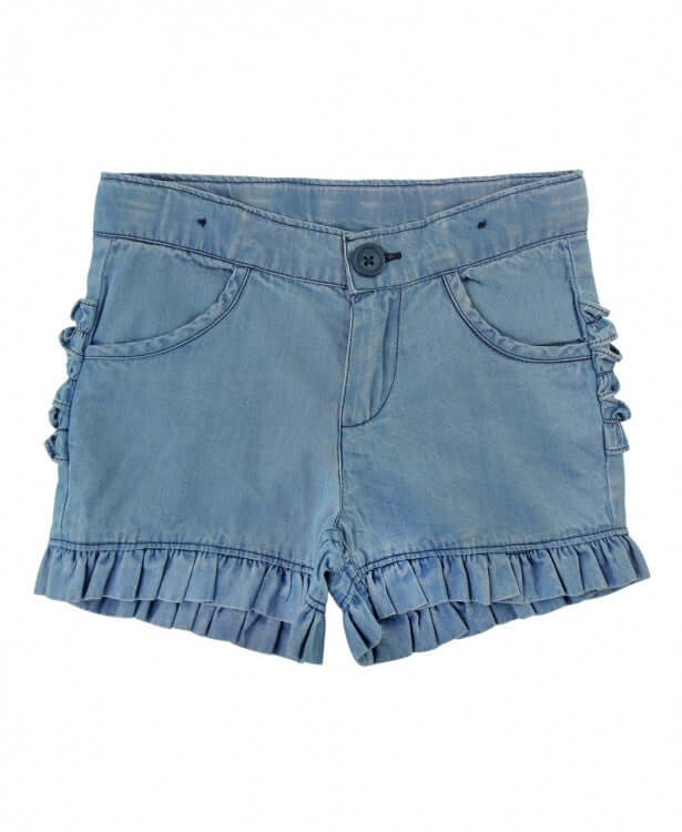 Light Wash Denim Ruffle Shorts-Girls-Simply Blessed Children's Boutique