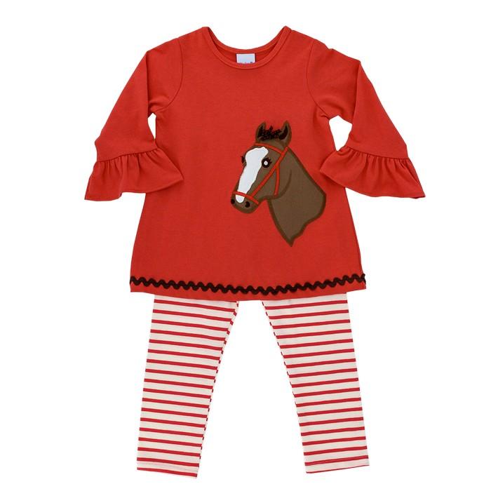 Bailey Boys Girls Horse Applique Tunic Pant Outfit-Girls-Simply Blessed Children's Boutique