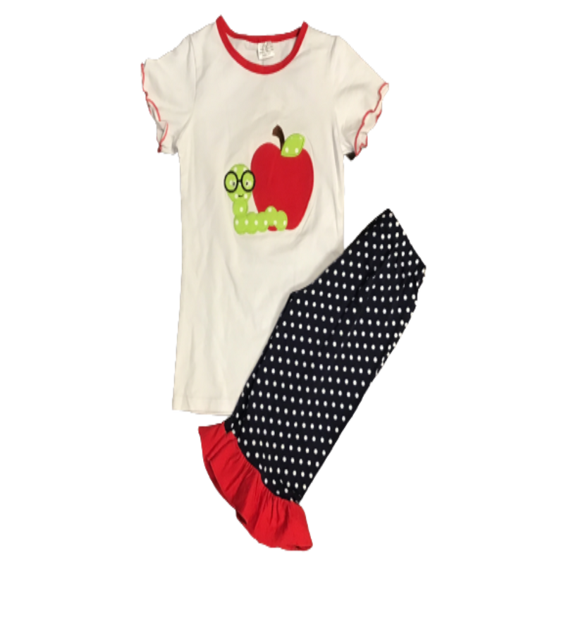Apple and Book Worm Back to School Girls Outfit