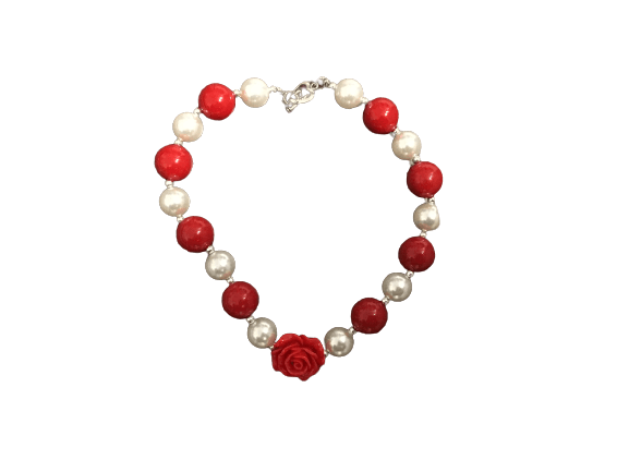 Red and White Rose Bubble Gum Necklace
