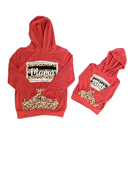 Mama & Mini Red Hoodie With Leopard Print